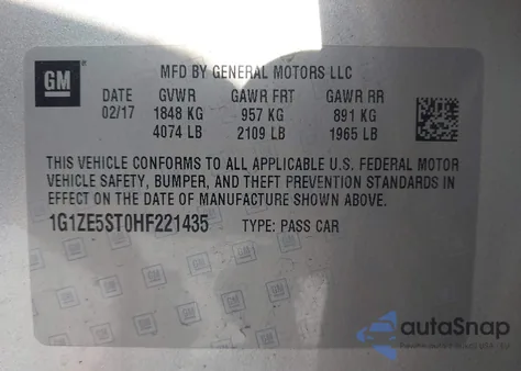 2017 Chevrolet Malibu Lt from USA, damaged, VIN 1G1ZE5ST0HF221435